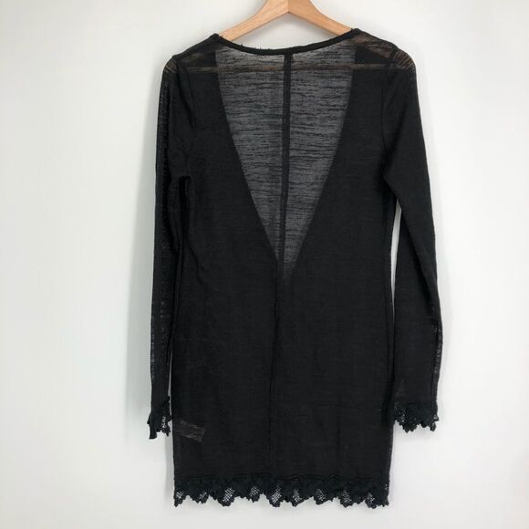 FREE‎ PEOPLE Black Slub Linen Blend Midi Cardigan Crochet - Picture 2 of 8